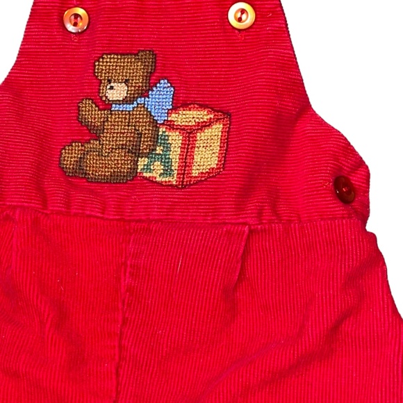 Vintage Overalls Corduroy JC Penney Toddletime Red 6 Months Japan Bear Blocks - Picture 5 of 13